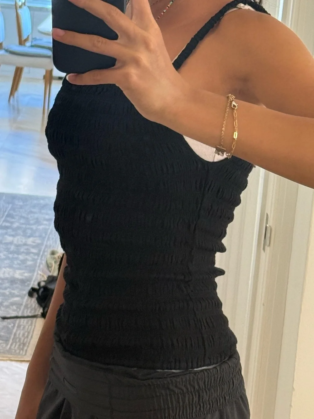 Toteme Black Smocked Square-Neck Tank